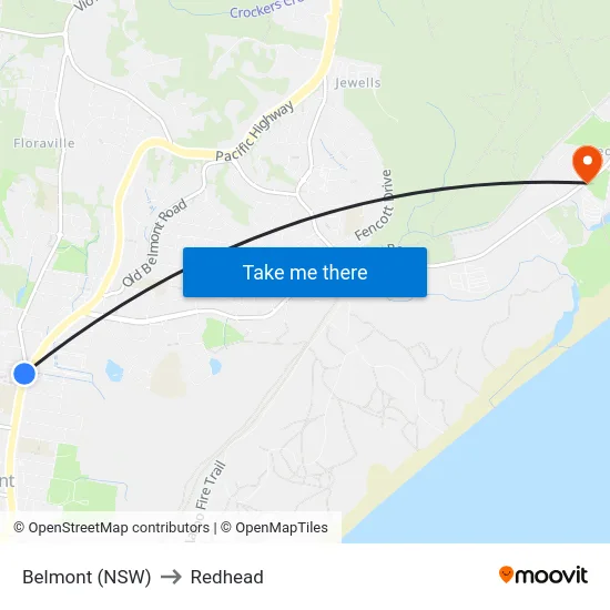Belmont (NSW) to Redhead map