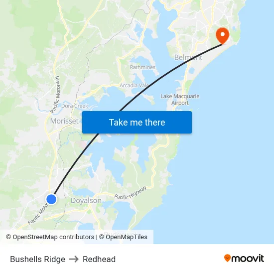 Bushells Ridge to Redhead map