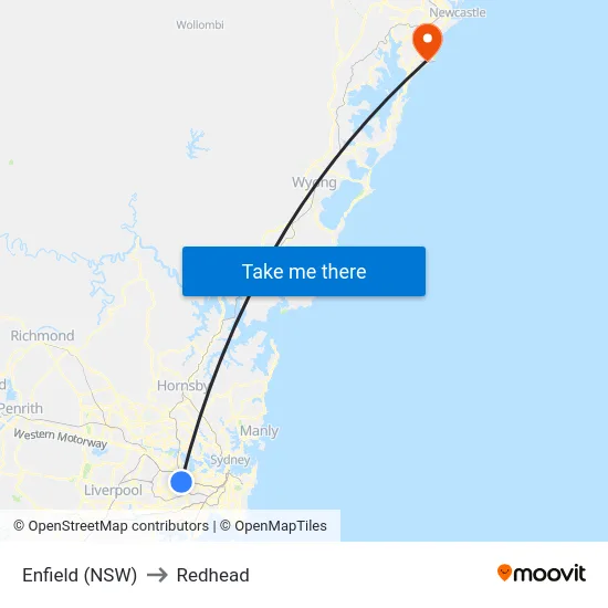 Enfield (NSW) to Redhead map