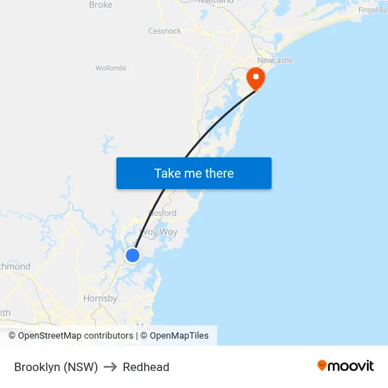 Brooklyn (NSW) to Redhead map