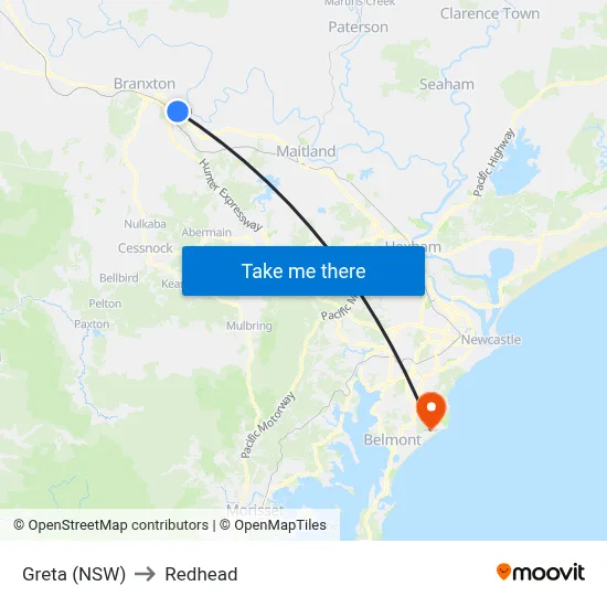 Greta (NSW) to Redhead map