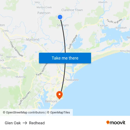 Glen Oak to Redhead map