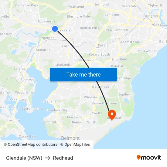Glendale (NSW) to Redhead map