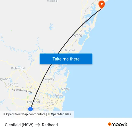 Glenfield (NSW) to Redhead map