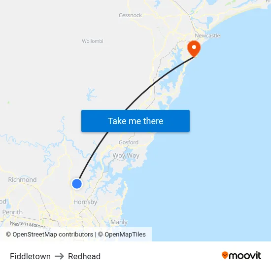 Fiddletown to Redhead map