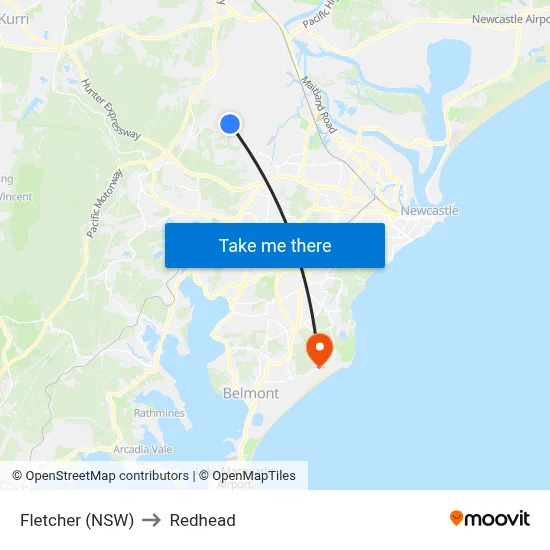 Fletcher (NSW) to Redhead map