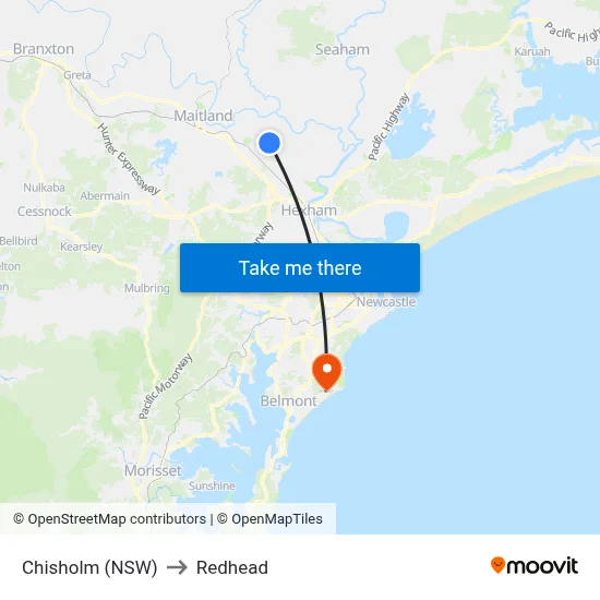 Chisholm (NSW) to Redhead map