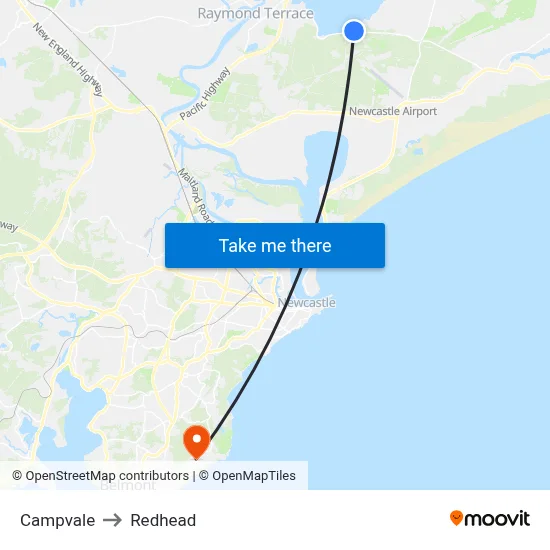 Campvale to Redhead map