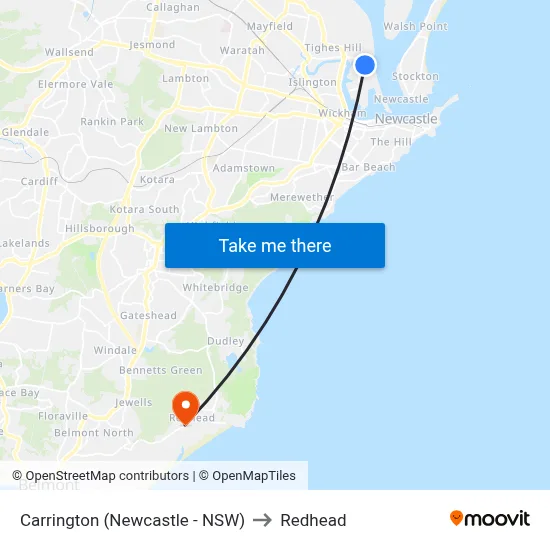 Carrington (Newcastle - NSW) to Redhead map