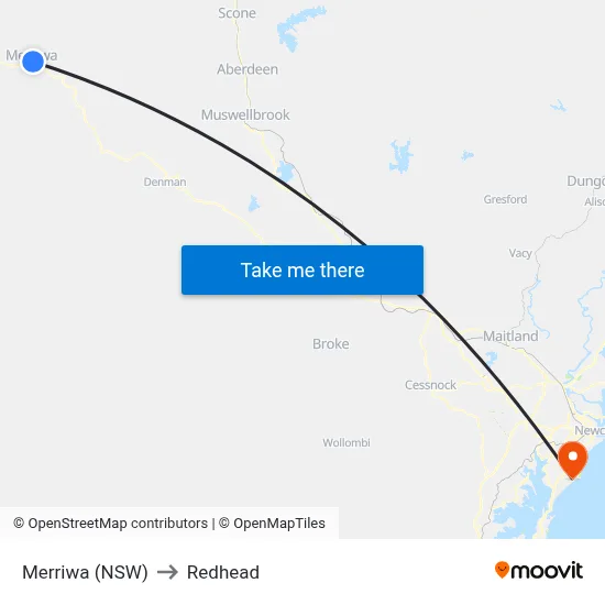 Merriwa (NSW) to Redhead map