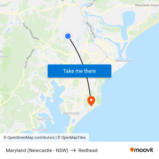 Maryland (Newcastle - NSW) to Redhead map