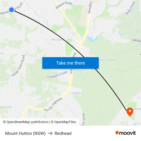 Mount Hutton (NSW) to Redhead map