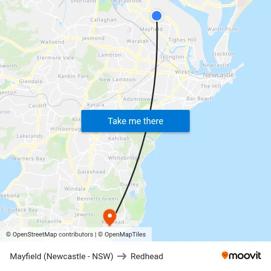 Mayfield (Newcastle - NSW) to Redhead map