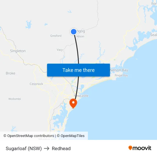 Sugarloaf (NSW) to Redhead map