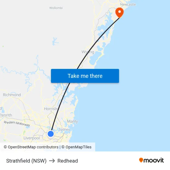 Strathfield (NSW) to Redhead map
