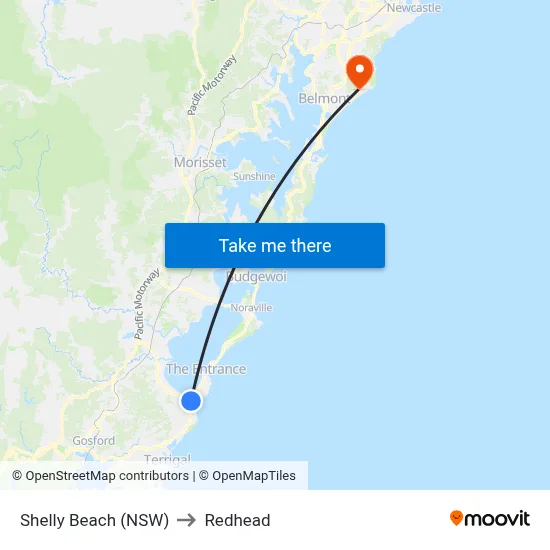 Shelly Beach (NSW) to Redhead map