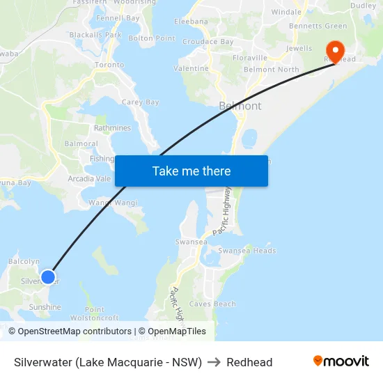 Silverwater (Lake Macquarie - NSW) to Redhead map