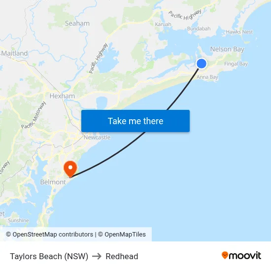 Taylors Beach (NSW) to Redhead map