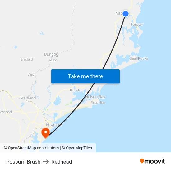 Possum Brush to Redhead map
