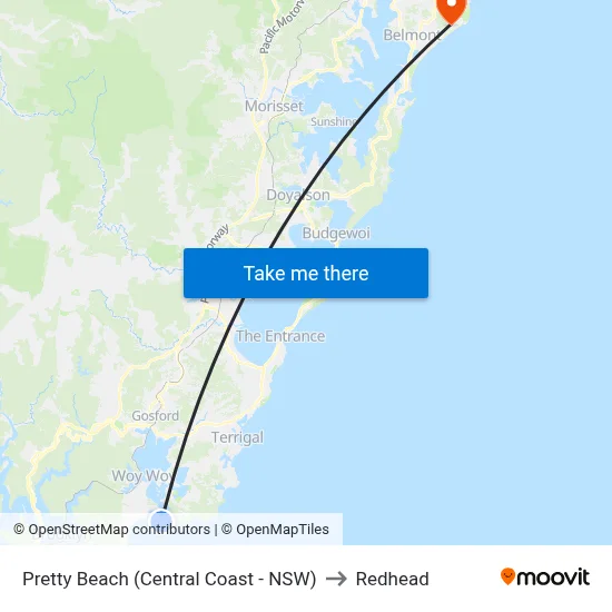 Pretty Beach (Central Coast - NSW) to Redhead map