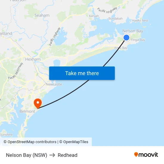 Nelson Bay (NSW) to Redhead map