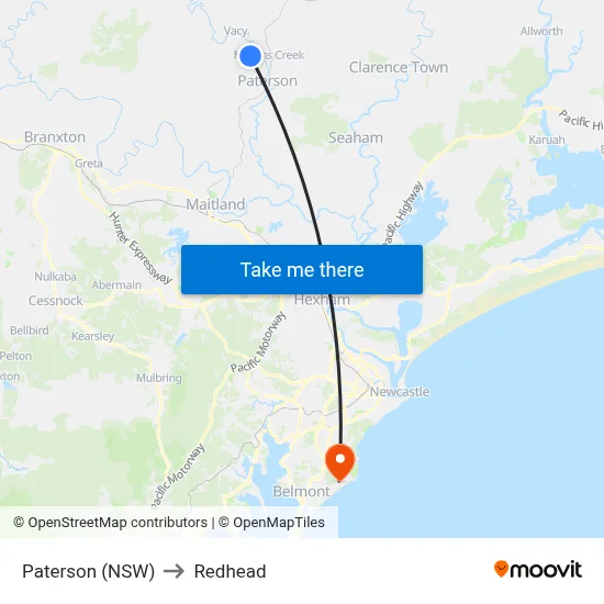 Paterson (NSW) to Redhead map