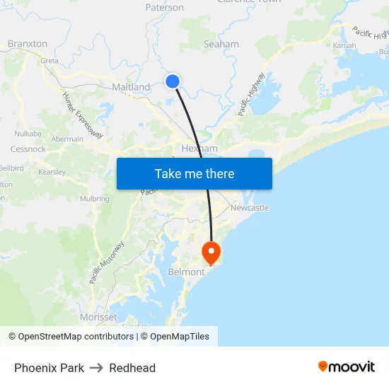 Phoenix Park to Redhead map