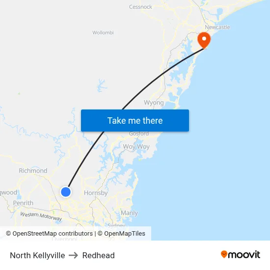 North Kellyville to Redhead map