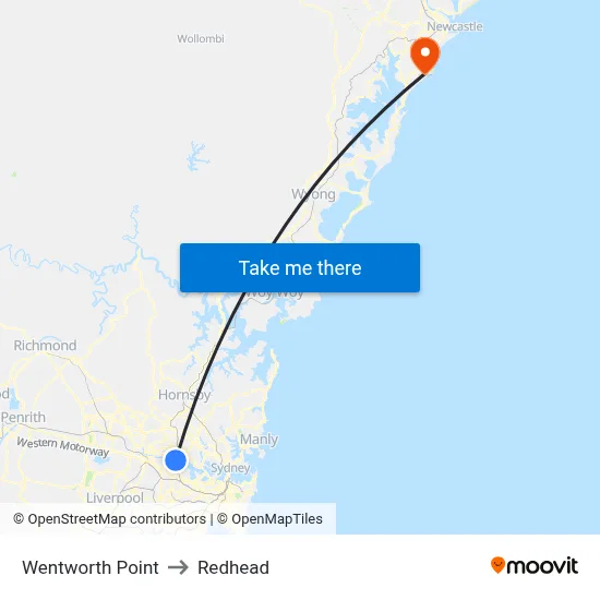 Wentworth Point to Redhead map