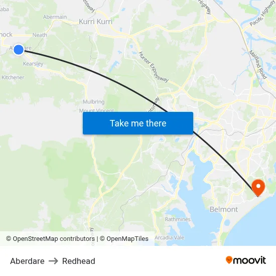 Aberdare to Redhead map