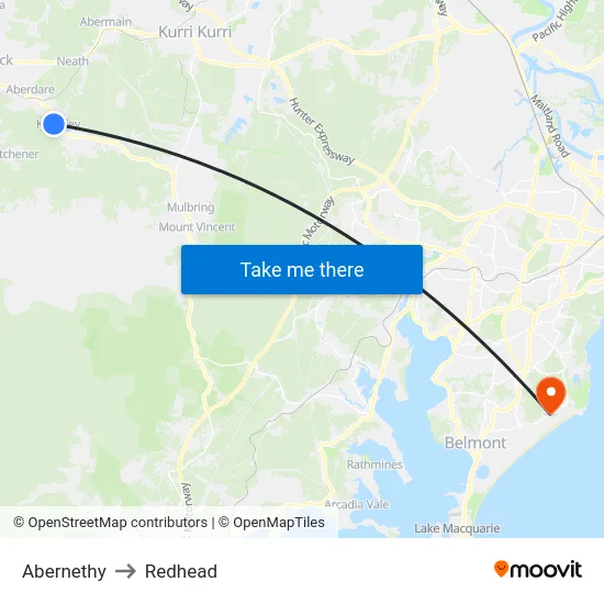 Abernethy to Redhead map