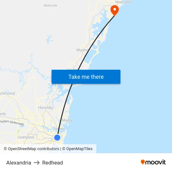Alexandria to Redhead map