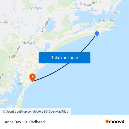 Anna Bay to Redhead map