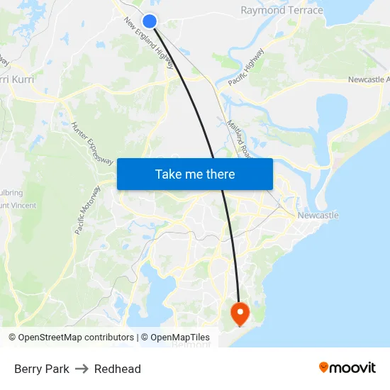 Berry Park to Redhead map