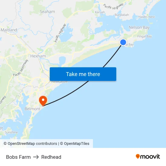 Bobs Farm to Redhead map