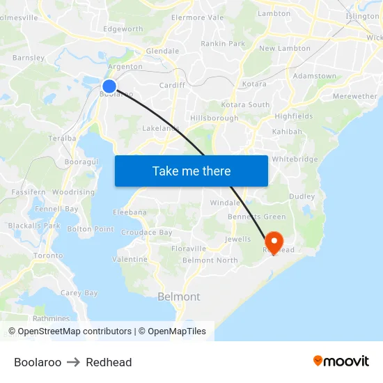 Boolaroo to Redhead map