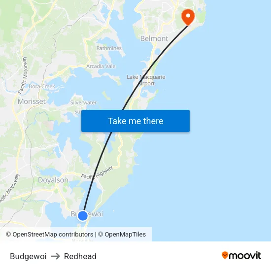 Budgewoi to Redhead map