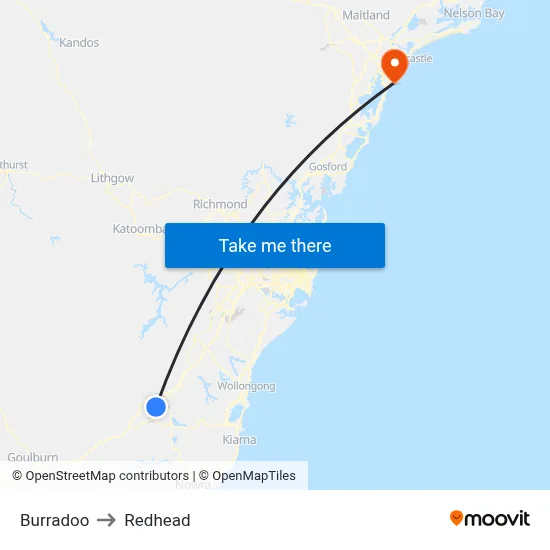 Burradoo to Redhead map
