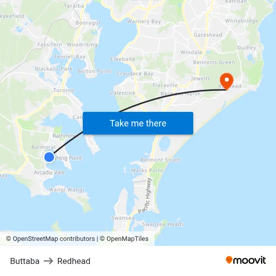 Buttaba to Redhead map