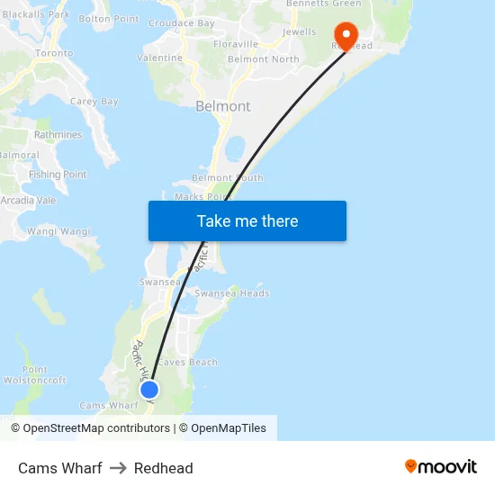 Cams Wharf to Redhead map