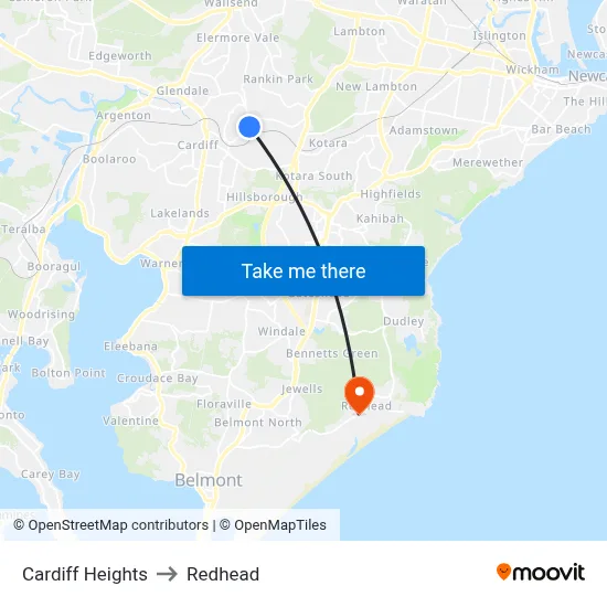 Cardiff Heights to Redhead map