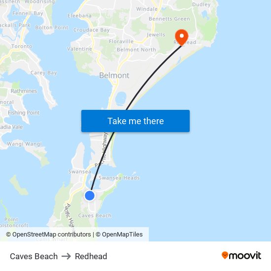 Caves Beach to Redhead map