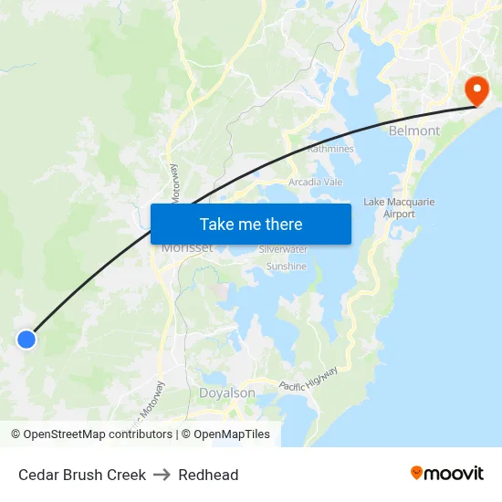 Cedar Brush Creek to Redhead map