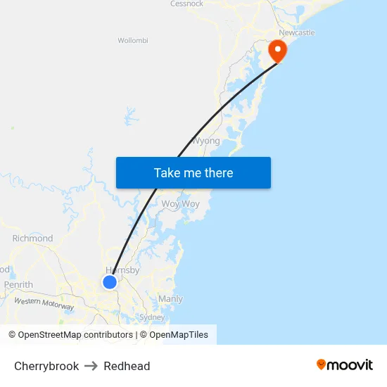 Cherrybrook to Redhead map