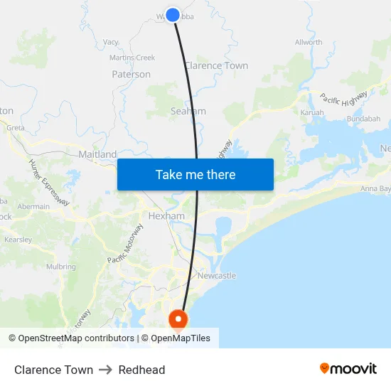 Clarence Town to Redhead map
