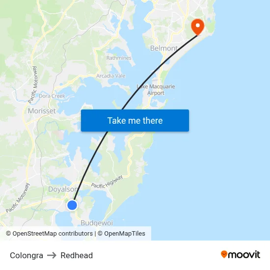 Colongra to Redhead map