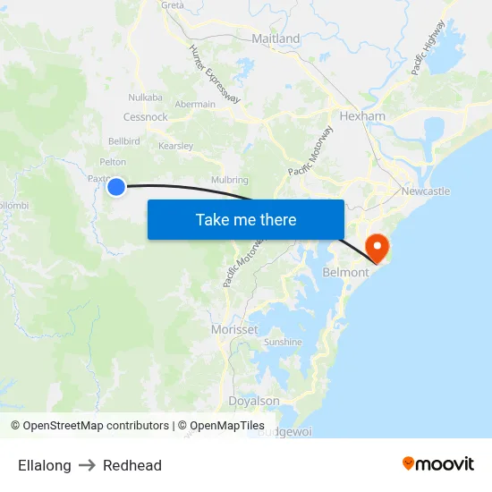 Ellalong to Redhead map