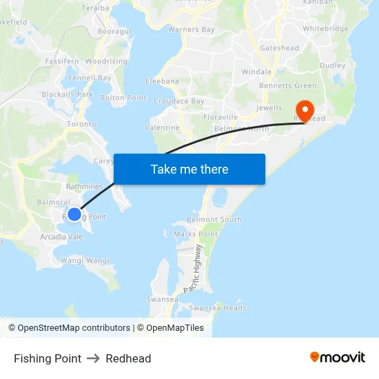 Fishing Point to Redhead map