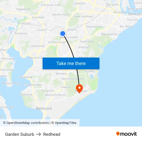 Garden Suburb to Redhead map