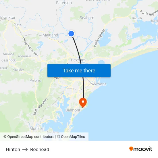 Hinton to Redhead map